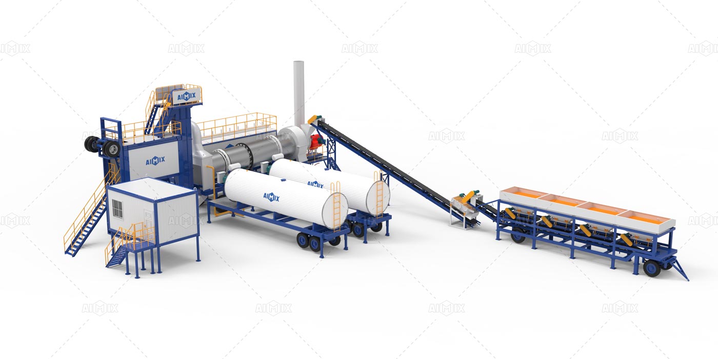 Full mobile 100tph cylinder mixing asphalt batching plant effect